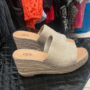 Nordstrom Beige Woven Wedge Sandals